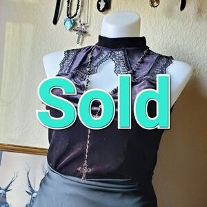 Gothic Black Velvet And Lace Top
